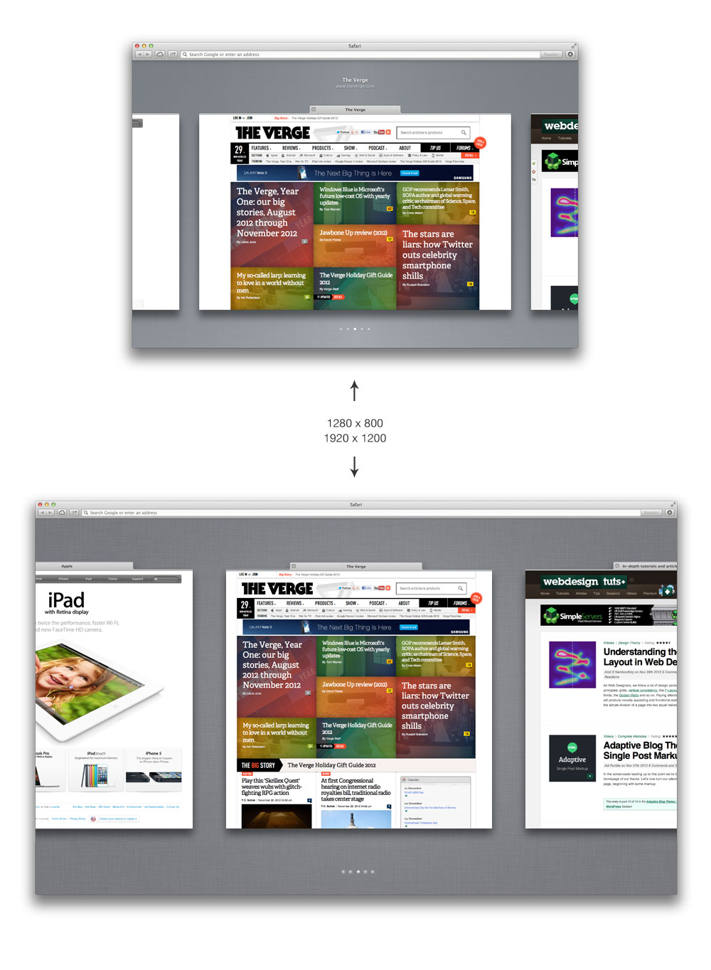 New design of Safari 6 tab preview