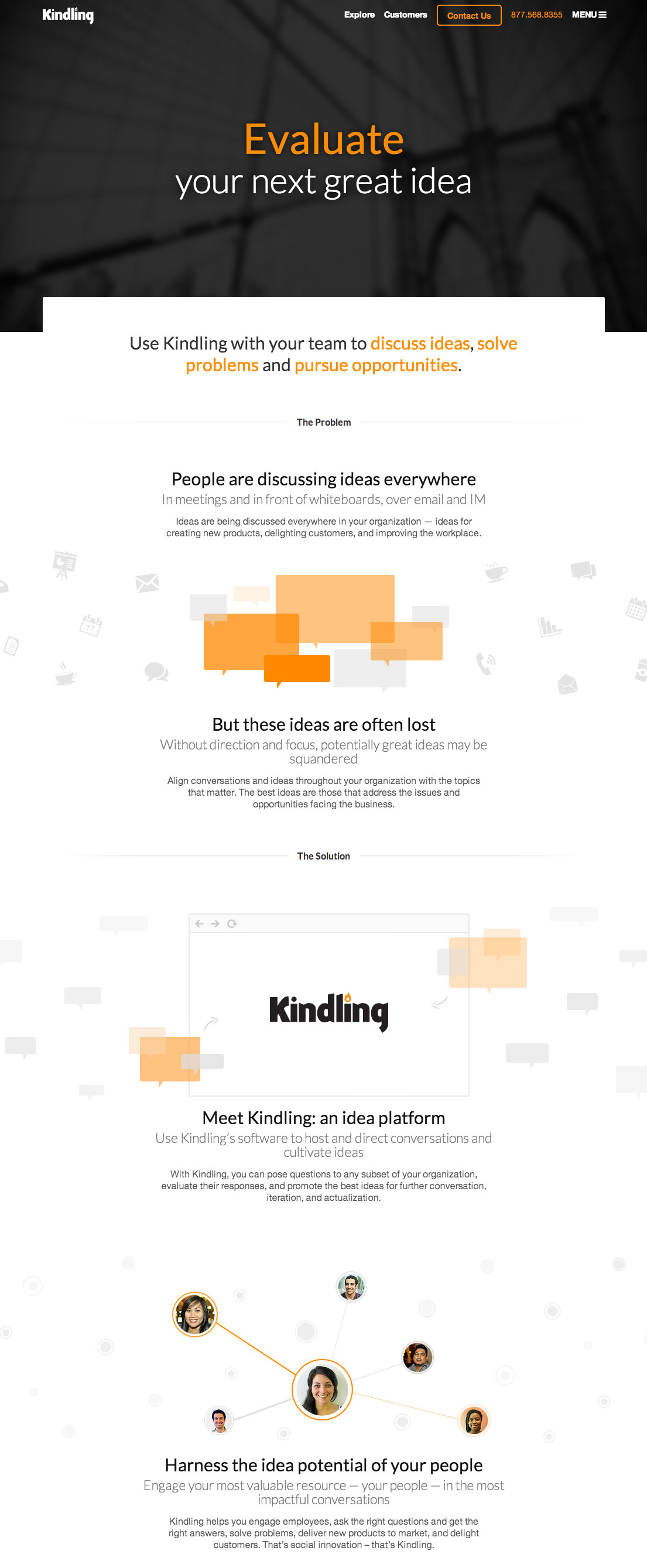 Kindling home page screenshot