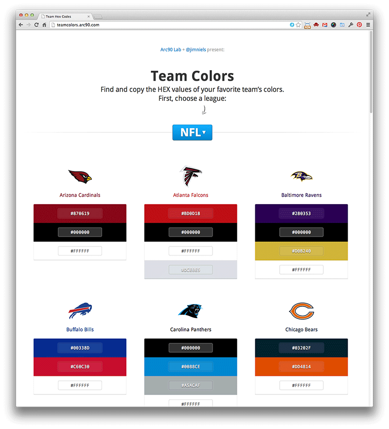 Screenshot of teamcolors.arc90.com