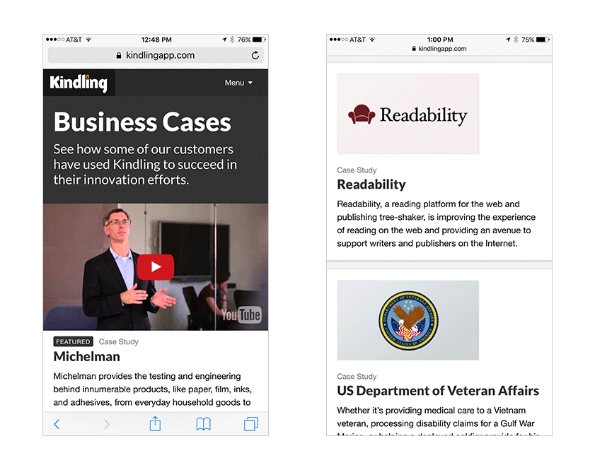 M2 mobile browser screenshot: business cases