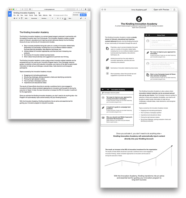 Side by side screenshot of the initial text and the wireframe