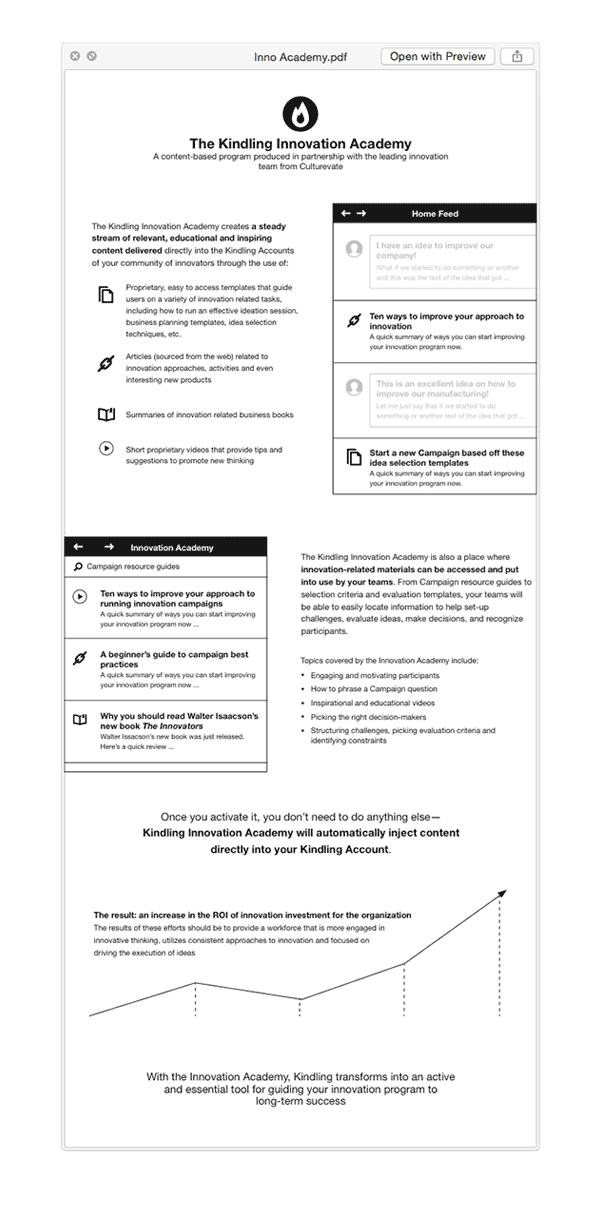 Screenshot of a wireframed version of the sales sheet