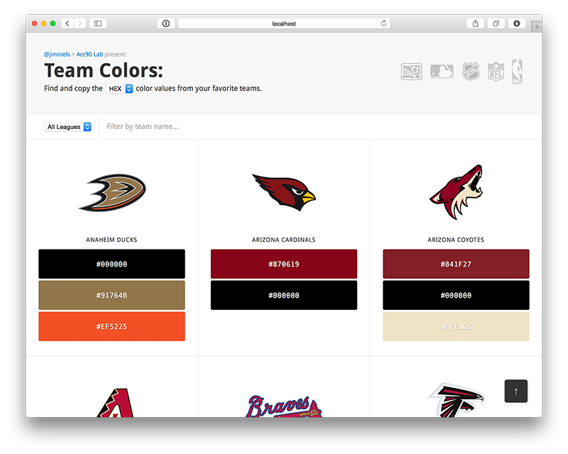 GitHub - jimniels/teamcolors: Team Colors for professional sports