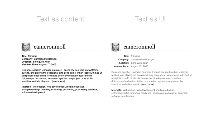 Text as content and text as UI from Cameron Moll
