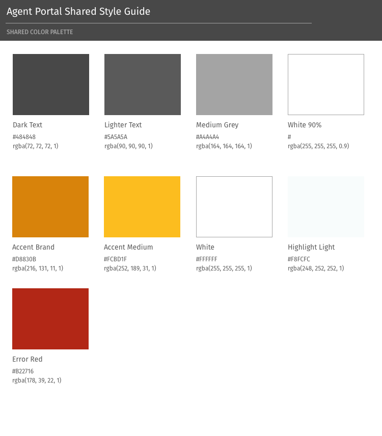 Screen shot of shared colors guide