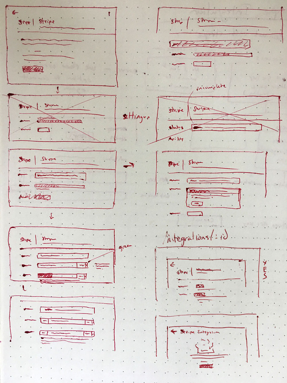 Photo of individual integration UI sketch