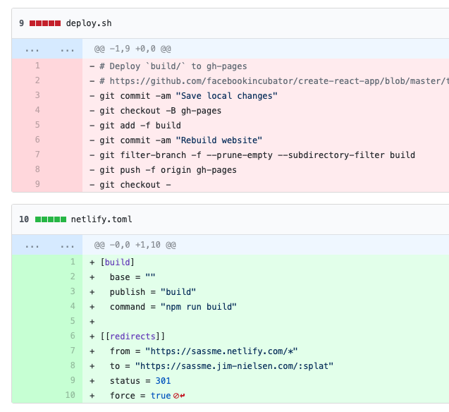 Screenshot of git diff removing build scripts