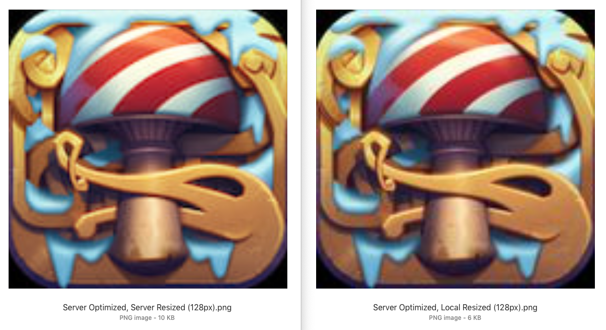 Comparison of local vs server optimization and resizing for Oddmar icon