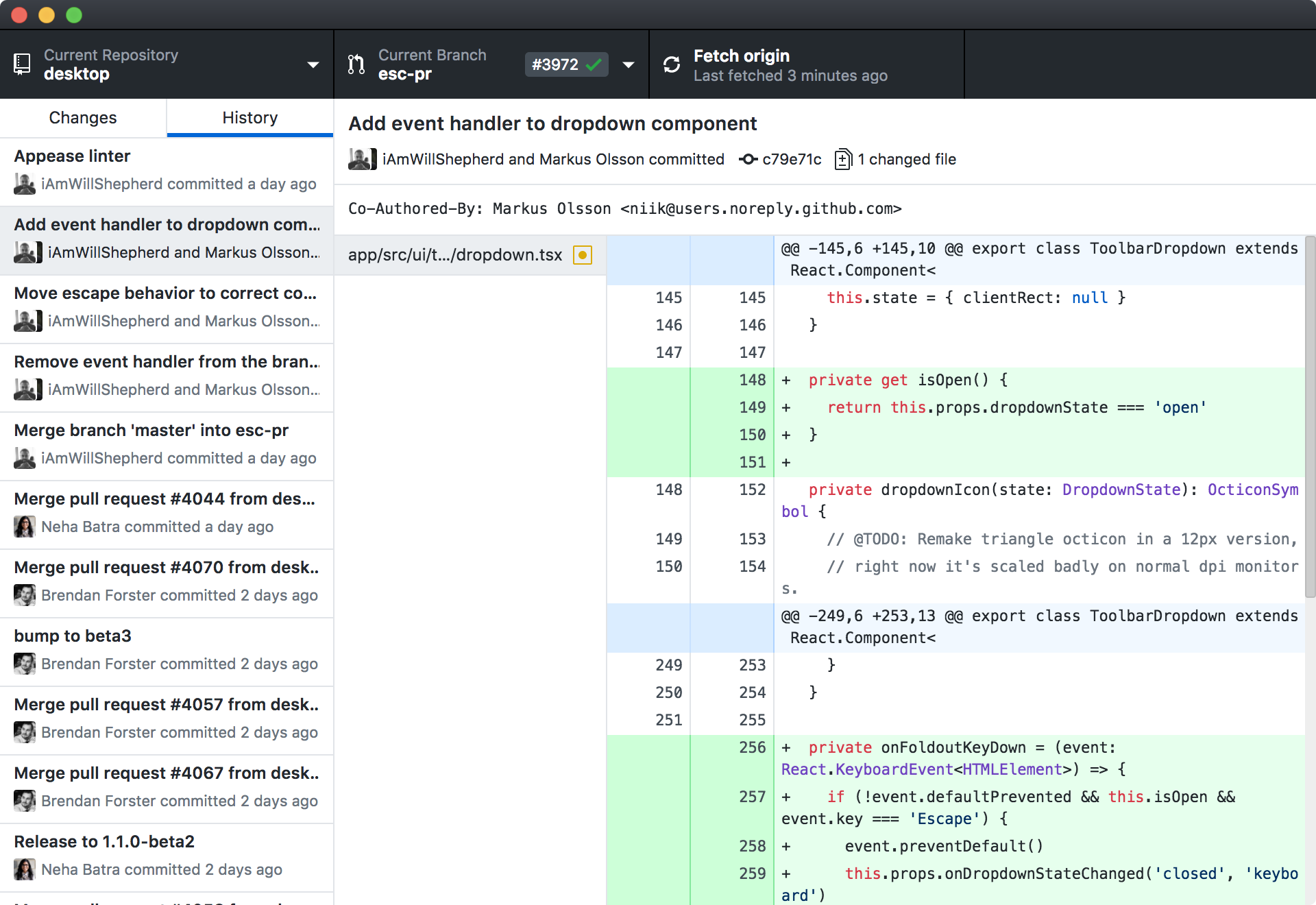 Screenshot of “new” GitHub for Mac and Windows