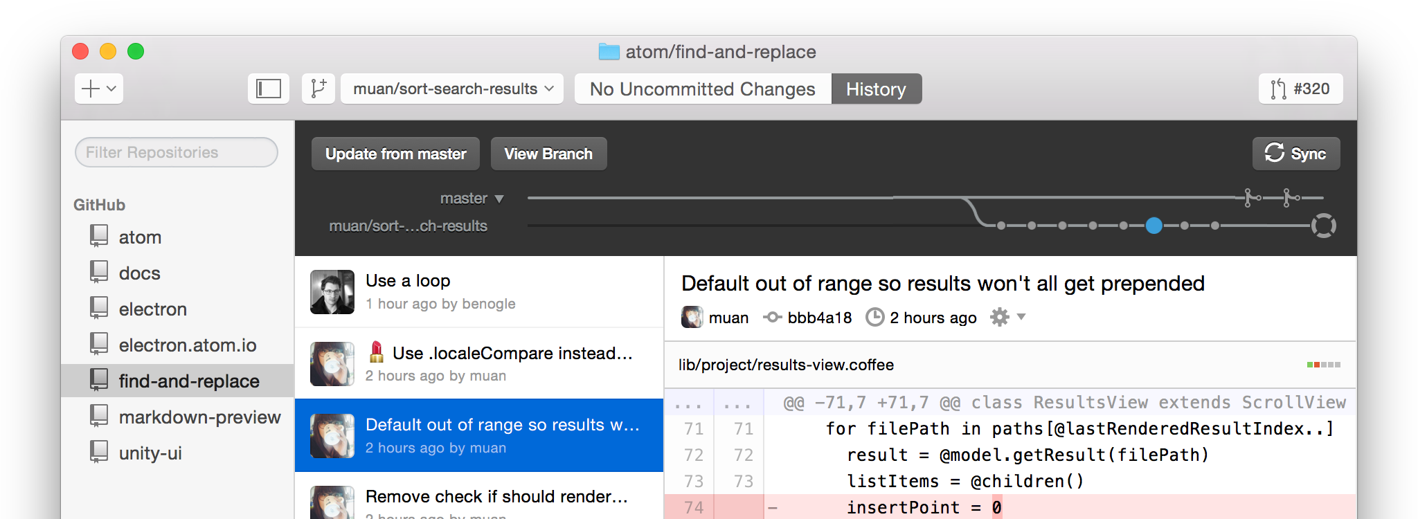 Screenshot of “old” GitHub for Mac