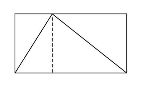 A drawing of a rectangle with a triangle inside of it split in half