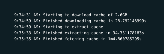 Screenshot of the Netlify deploy log where downloading and extracting the cache happens