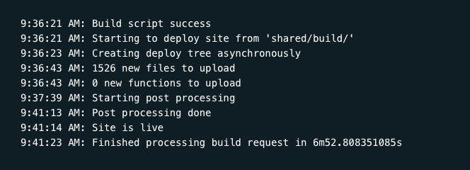 Screenshot of the Netlify deploy log at the very end where the deploy happens