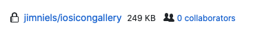 Screenshot of the Github UI detailing the size of my repo (after removing all icons) at 249KB