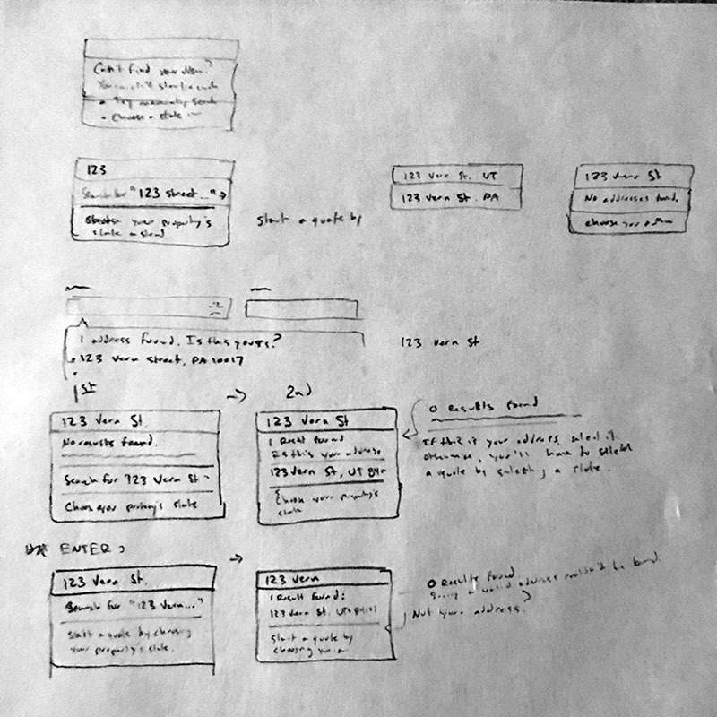 Photo of sketch for UI ideas on solving address field edge case bug