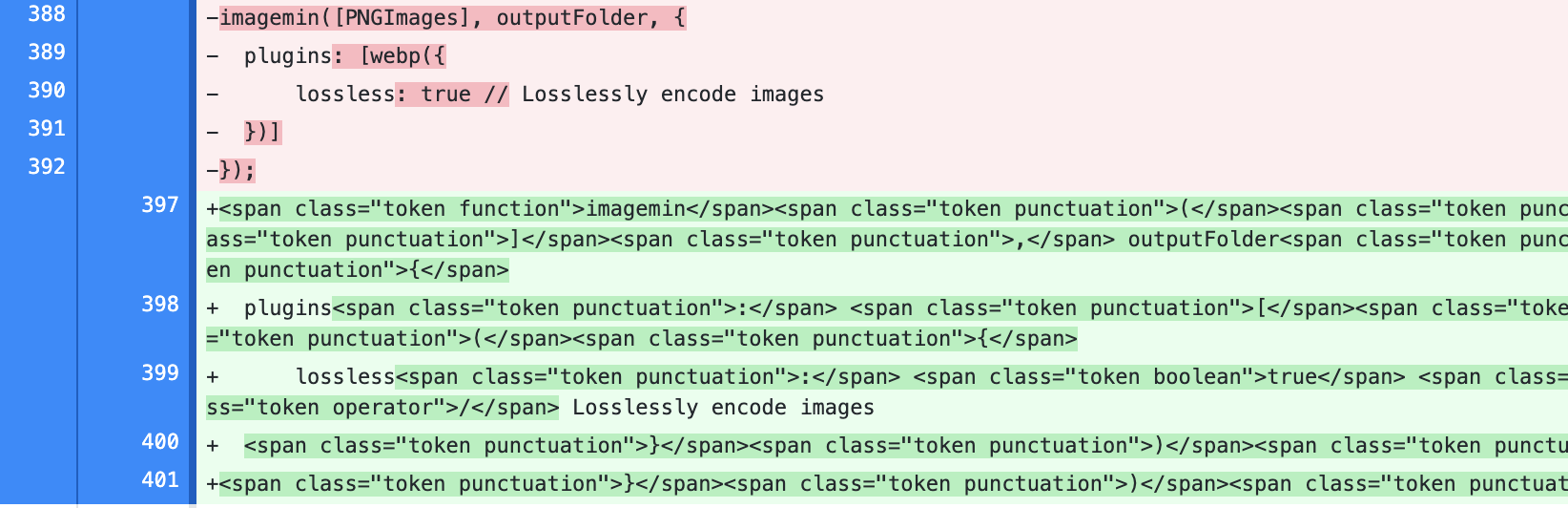 Screenshot of file diff showing client-side HTML additions for syntax highlighting.