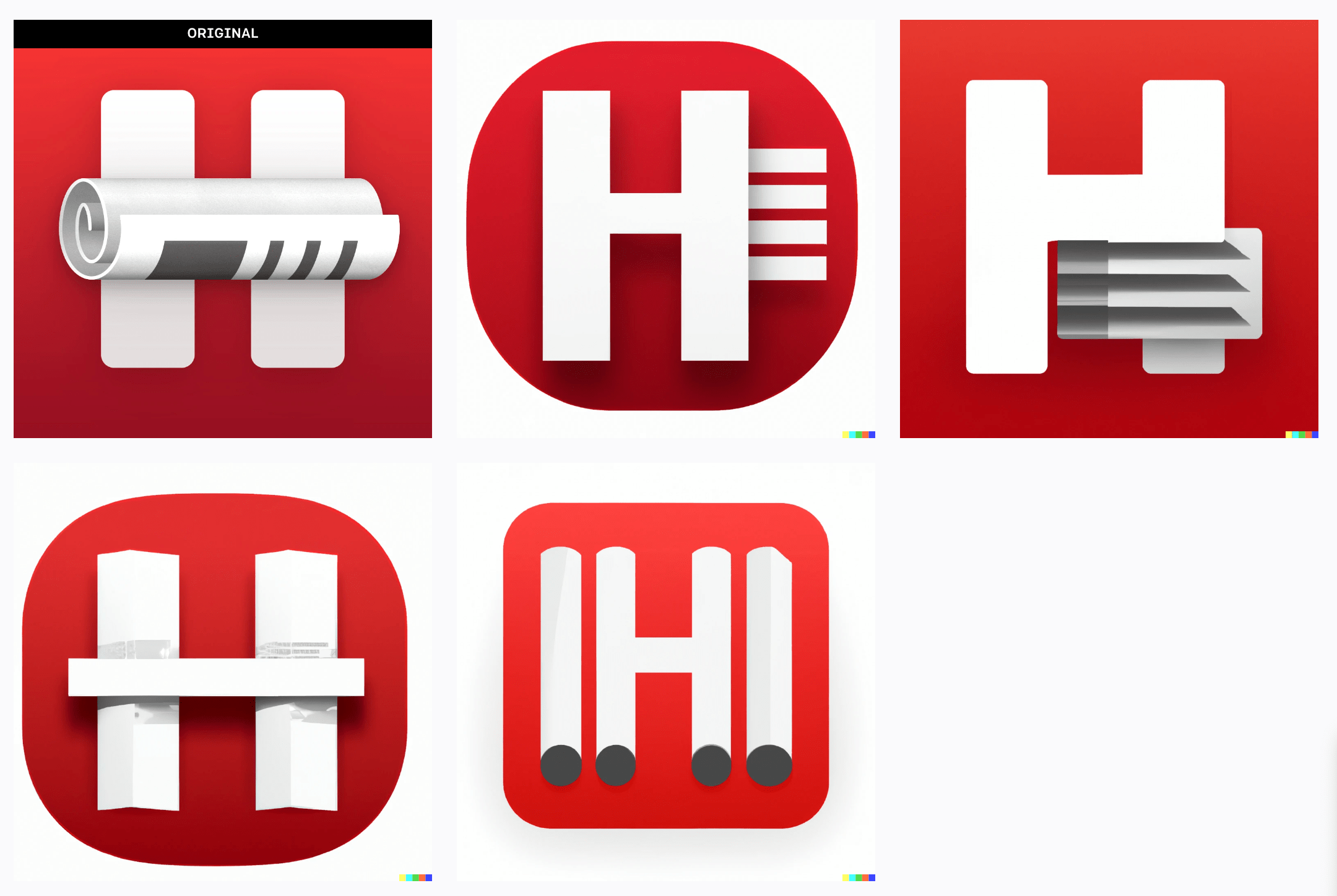 The original “Headlines” app icon with 4 AI-generated variations alongside it.