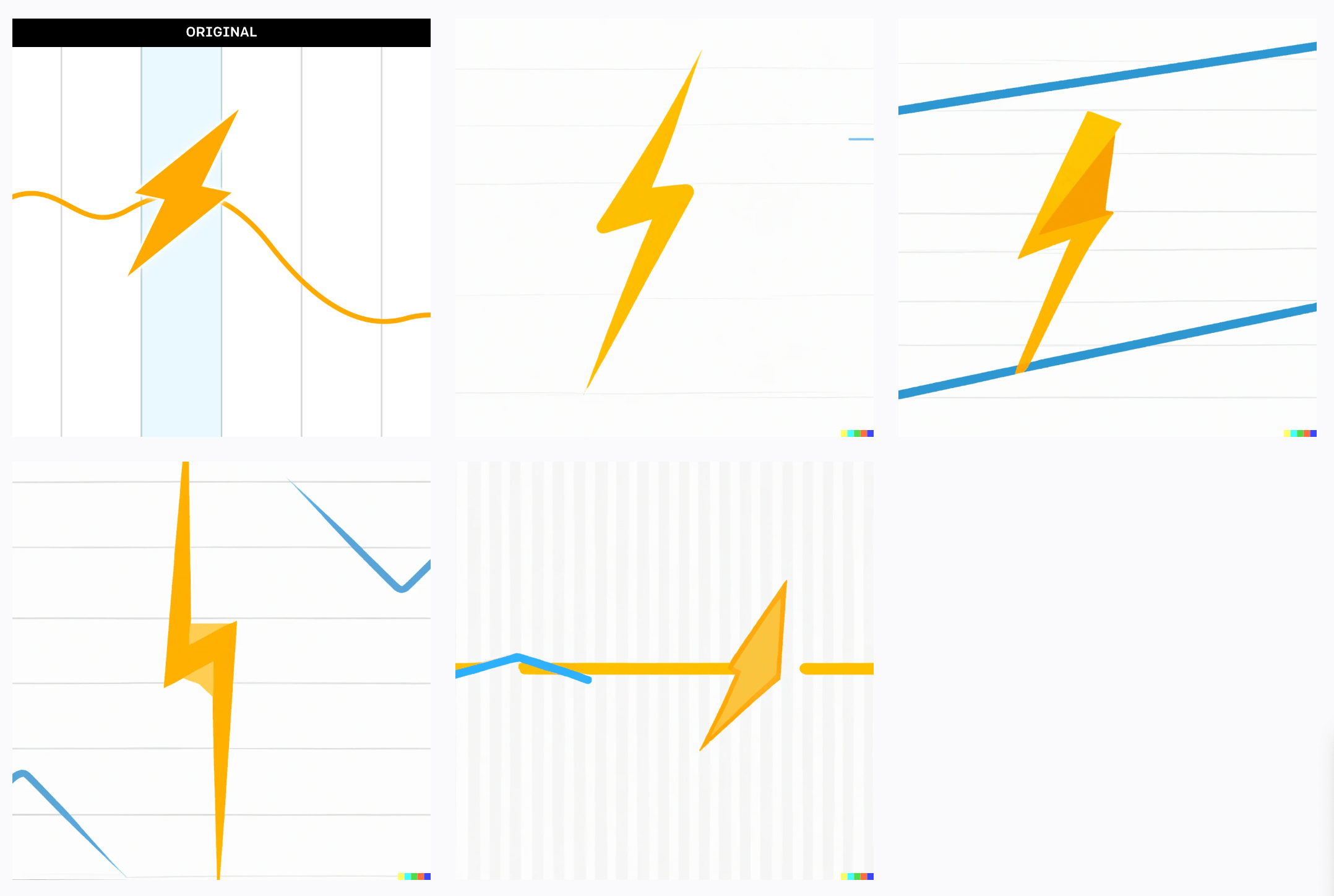 The original “Weather Line” app icon with 4 AI-generated variations alongside it.