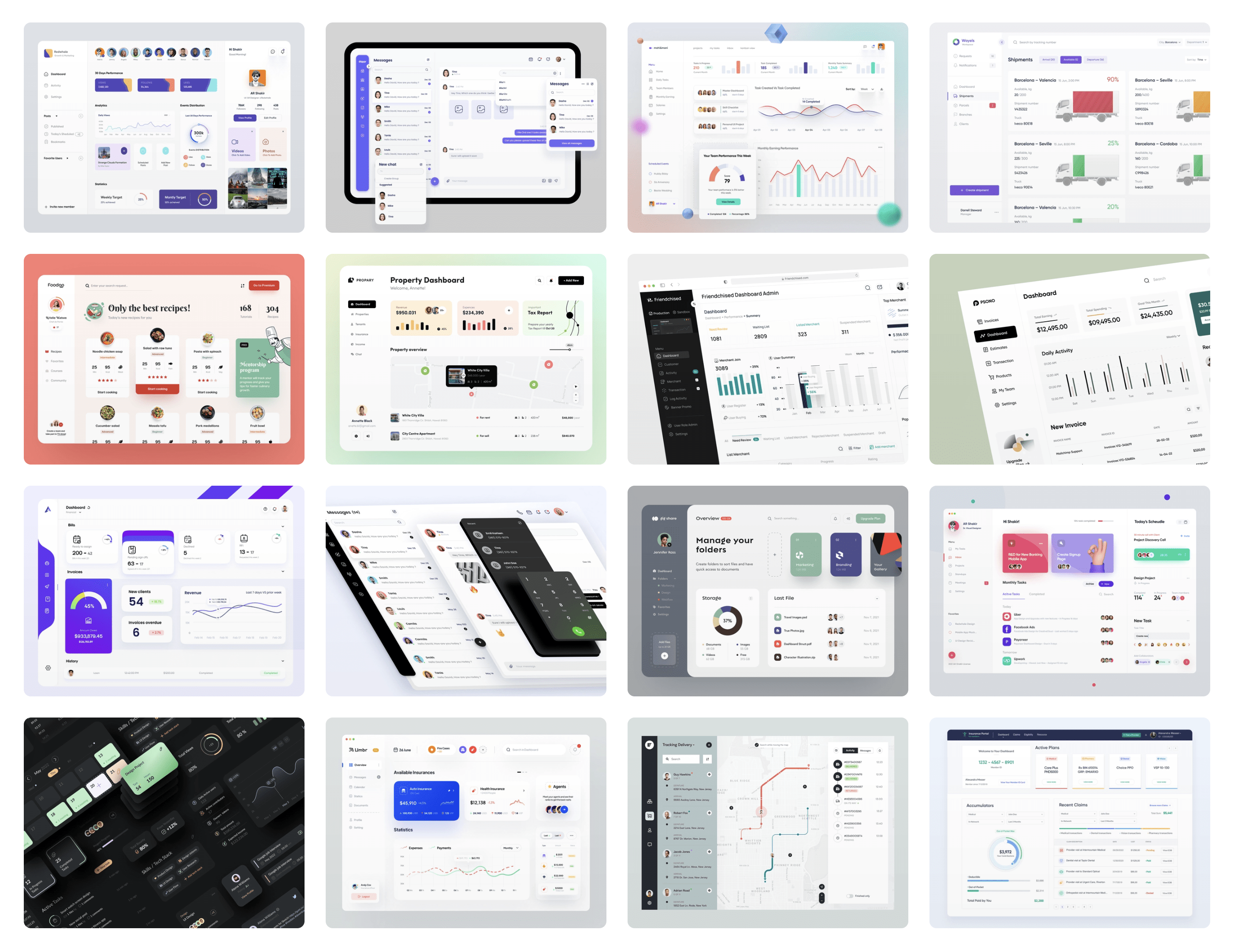 Screenshot of a variety of aesthetically-pleasing shots from Dribbble.