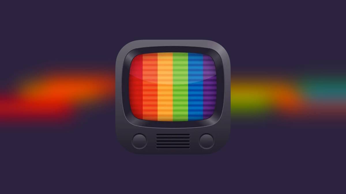 TV icon with a striped rainbow of colors displayed on screen.
