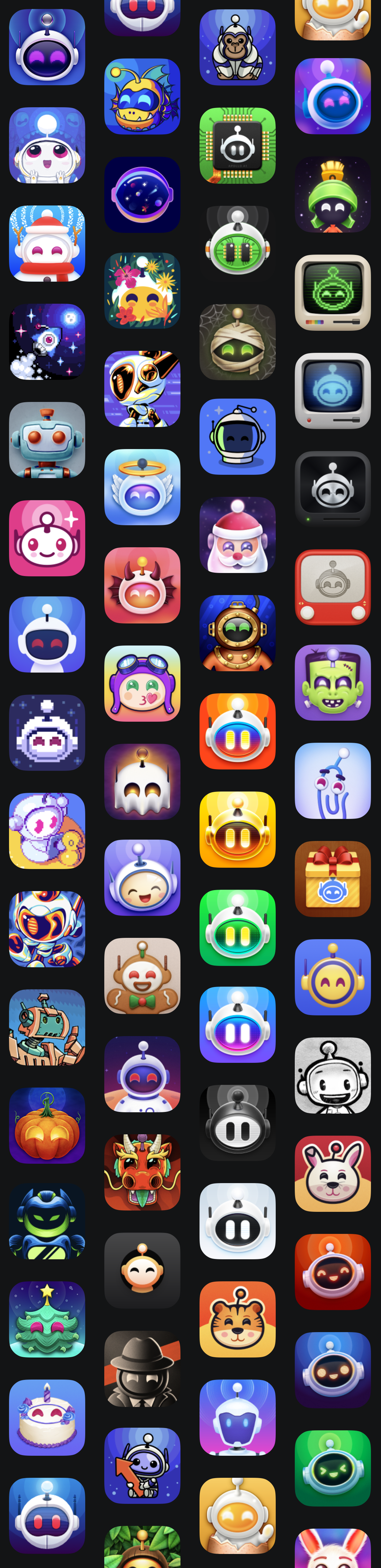 Screenshot of the ultra app icon variations from inside the “Apollo” app.