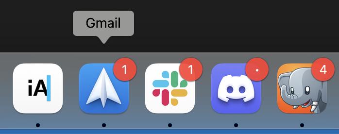 Screenshot of macOS tab switcher with the Gmail web app and an app badge indicating the unread count in the inbox.