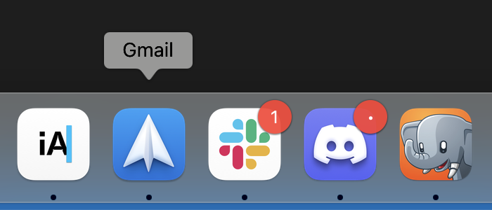 Screenshot of macOS dock with Gmail app and no app badge.