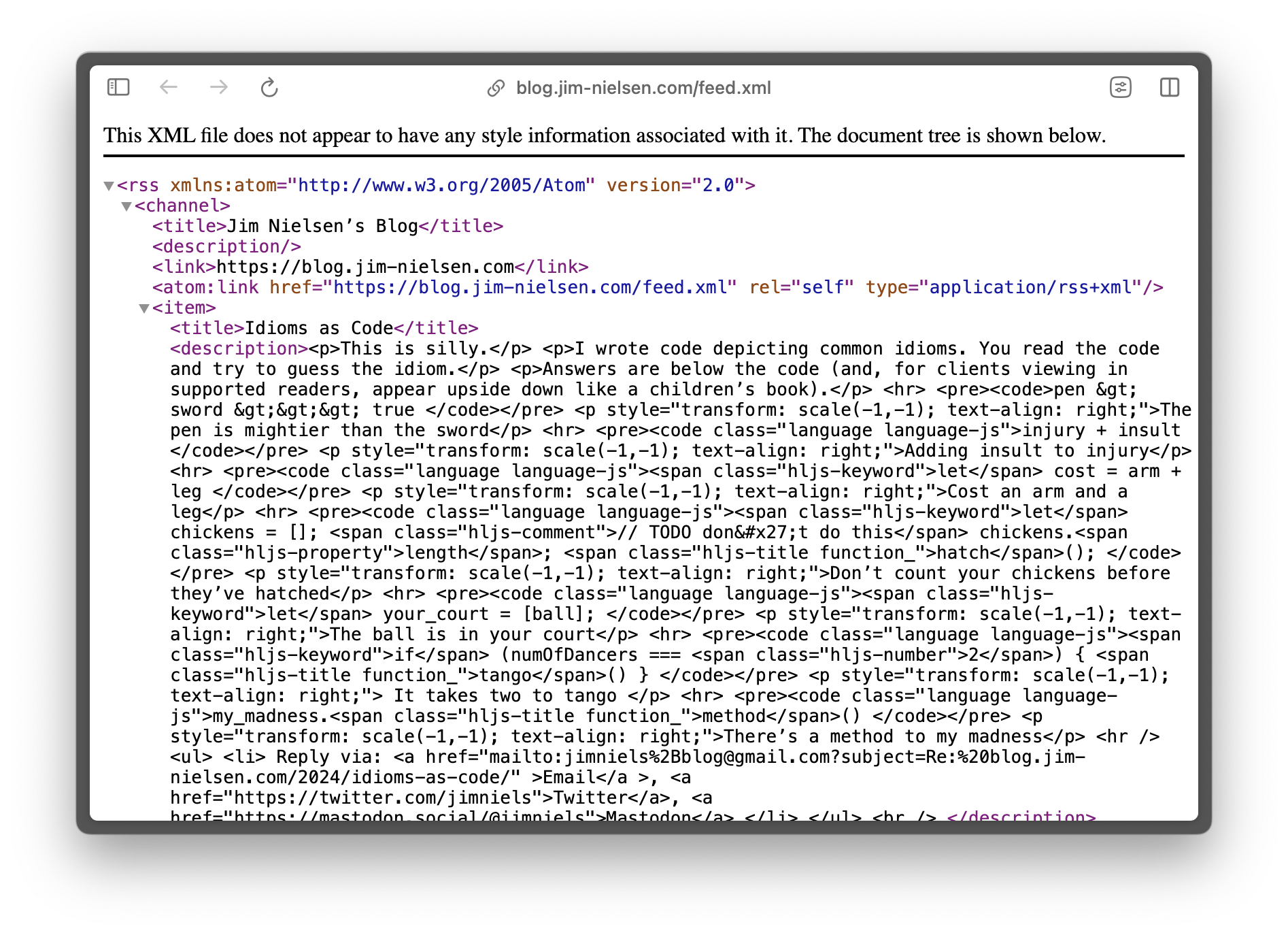 Screenshot of an a bunch of XML code in Chrome browner