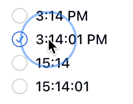 Animated gif of some radio inputs where the space between the control and the label can be clicked and it selects the entire radio grouping.