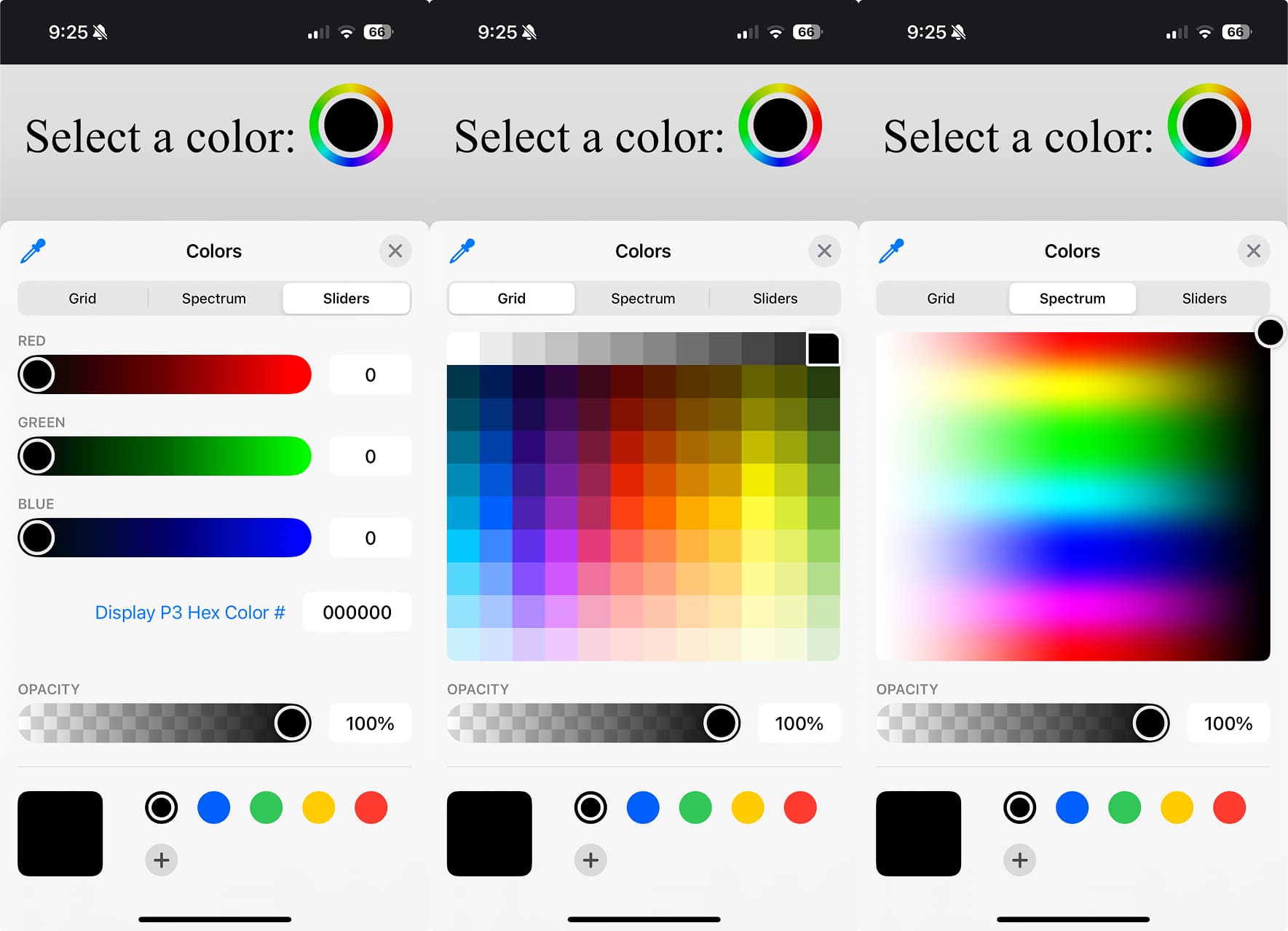 Screenshot of the native color picker in Safari on iOS