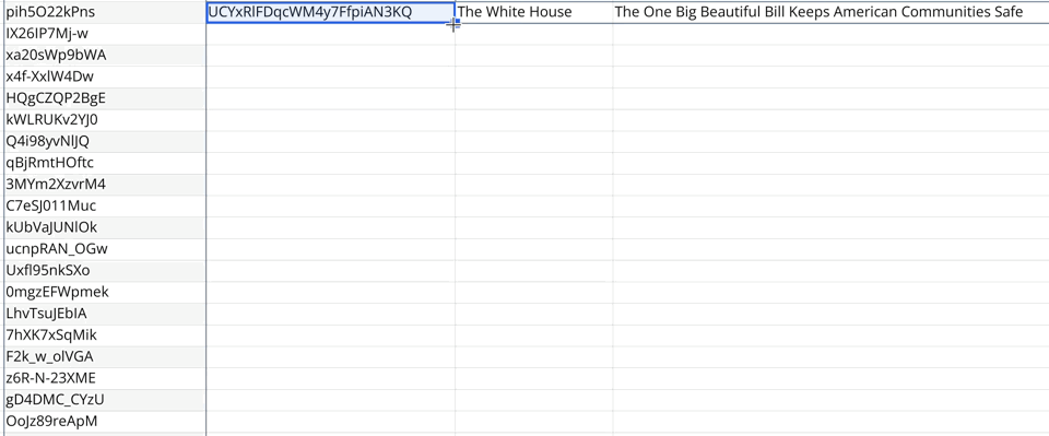 Animated gif of a mouse cursor dragging down the cell cursor in a spreadsheet and data being fetched (from an API) and populated in spreadsheet cells