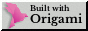 A tiny, pink origami bird with the text “Built with Origami”