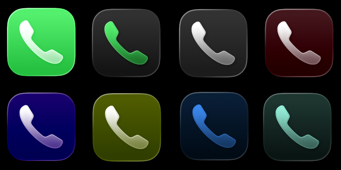 Screenshot of the various forms the Phone app icon can take